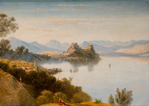 Albanese bergen met Corfu in de verte door William James Linton