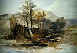 Een watermolen in Noord-Wales door William James Muller