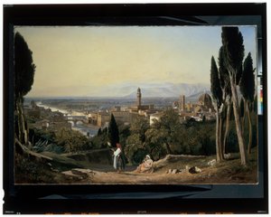 Een uitzicht op Florence en de rivier de Arno vanaf San Miniato