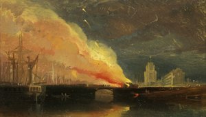 Bristol Rellen: De Verbranding van de Tolhuizen op Prince Street Bridge met St Mary Redcliffe door William James Muller