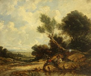 Landschap met figuren door William James Muller