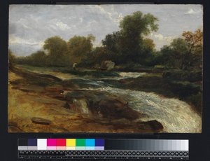 Rivierlandschap met een visser, 1842 door William James Muller