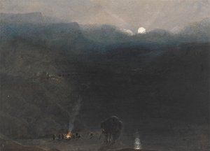 Mauritius - Maanlicht, met houtskoolbrandersvuur in de Black River Gorge door William John Chamberlayne