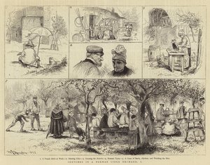 Schetsen in een Normandische Ciderboomgaard, I door William John Hennessy