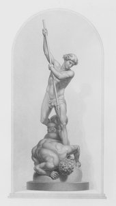 Michael en Satan, uit de marmeren groep door Flaxman, RA, gegraveerd door W Roffe door William John Roffe