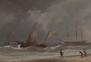 Een logger die aan wal wordt gedreven in een storm