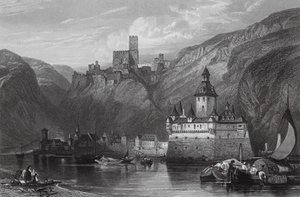 Caub, Kasteel van Gutenfels, en de Pfalz, Rijn door William Leighton (after) Leitch