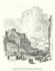 Kasteel van Edinburgh, vanaf de Grass-market (gravure) door William Leighton (after) Leitch