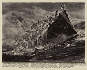 Een gevaarlijke reis, een troepenschip in een tyfoon op weg naar Hong Kong door William Lionel Wyllie