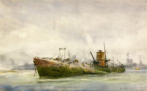 Een overgegeven en gestrand onderzeeër, Portsmouth door William Lionel Wyllie