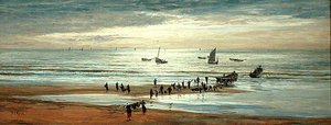 Strandscène aan de noordkust van Frankrijk door William Lionel Wyllie