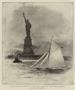 Van de Oude Wereld naar de Nieuwe, binnenvaren van de haven van New York door William Lionel Wyllie