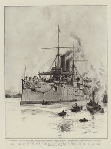HMS Blenheim, de Nieuwe Eerste-Klasse Beschermde Kruiser, op haar Proefvaart door William Lionel Wyllie