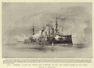 HMS Terrible zoals ze zal Verschijnen wanneer ze klaar is voor Zee, de Grootste Kruiser ter Wereld door William Lionel Wyllie
