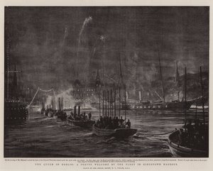 De Koningin in Dublin, een Mooi Welkom door de Vloot in Kingstown Haven door William Lionel Wyllie