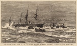 De Recente Zware Storm in het Engelse Kanaal, het Stoomschip Hankow buiten de Plymouth Golfbreker door William Lionel Wyllie