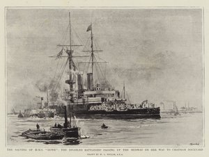 De Berging van HMS Howe, het Gehandicapte Slagschip op Weg naar Chatham Dockyard door William Lionel Wyllie