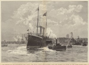 De opening van het Manchester Ship Canal, het Koninklijk Jacht Enchantress met Hare Majesteit aan boord, bij de Mode Wheel Lock