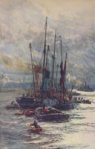 Lossen van kolen in schuiten, 1910 door William Lionel Wyllie