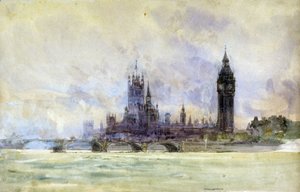 Westminster Bridge, Parlement en Big Ben, in Londen door William Lionel Wyllie