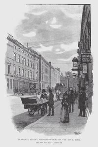 Moorgate Street, met kantoren van de Royal Mail Steam Packet Company door William Luker