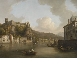 Frans: Une vue du château de Pierre-Scize à Lyon Gezicht op het kasteel van Pierre Encise aan de Rhône, Lyon door William Marlow