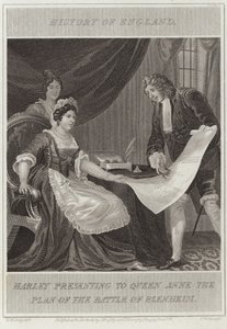 Harley presenteert aan Koningin Anne het plan van de Slag bij Blenheim door William Marshall Craig