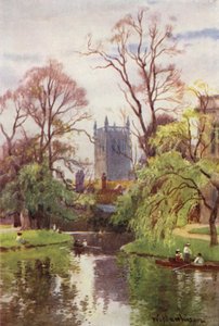 De Toren van St Johns College Kapel vanaf de Rivier