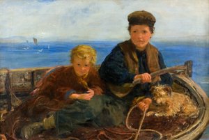 Twee Jongens en een Hond in een Boot, c.1871 door William McTaggart