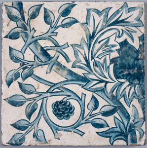 Blauw bloemmotief. Tegel, 1870s-1880s door William Morris