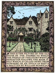 Kelmscott Manor, Gloucestershire, frontispice voor News from Nowhere, ca. 1892 door William Morris