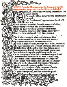 Kelmscott Pers: Pagina uit Het Verhaal van Beowulf Gedrukt in het Troy Type door William Morris