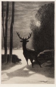 Stag in het maanlicht door William Morris Hunt