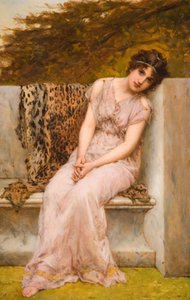 Portret van een Jonge Vrouw Zittend op Marmeren Zitplaats, 1882