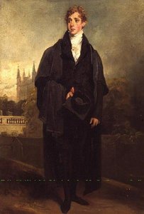 Portret van Henry Townley (1769-1825) in academische kleding, mogelijk Merton College, Oxford op de achtergrond door William Owen