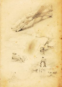 (Studies - figuren, boomstammen, paard en ruiter, etc.) door William Page