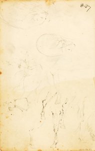 (Studies - figuren, boomstammen, paard en ruiter, etc.) door William Page