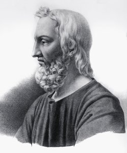 Portret van Pedanius Dioscorides (circa 40-circa 90), Griekse arts, botanicus en apotheker, gravure door Nicolas Toussaint Charlet