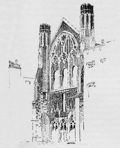 Oostelijke gevel van de St. Stephens kapel zoals het verscheen na de brand van 1834, ca. 1897