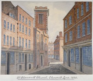 Kerk van St. Clement, Eastcheap, City of London, 1830 door William Pearson