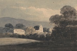 Landschap met een kerk tussen bomen door William Pearson