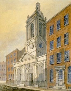 Noordoostelijk uitzicht op de kerk van St Peter-le-Poer en Old Broad Street, City of London
