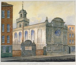 Zuidoostelijk uitzicht op de Kerk van St. Stephen, Coleman Street, City of London, 1815 door William Pearson