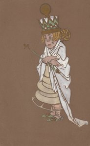 Kostuumontwerp voor de witte koningin voor Alice in Wonderland