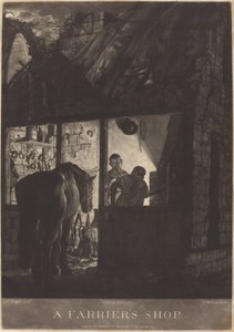 De Hoefsmederij door William Pether after Joseph Wright of Derby