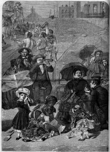 Victoriaans Engeland: Toeristen op het strand van Ramsgate, Engeland door William Powell (after) Frith