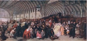Het treinstation, uit Cassells History of the British People gepubliceerd door de Waverley Book Company Limited, ca. 1940