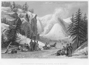 Waterval van Montmorency en Kegel, nabij Quebec (gravure) door William Purser