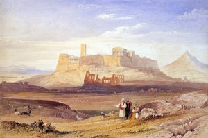 Uitzicht op Athene met de Akropolis en het Odeon van Herodes Atticus