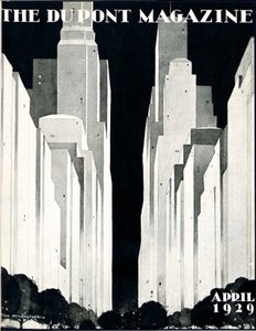 Wolkenkrabbers, voorpagina van het DuPont Magazine, april 1929 door William R. Jr. Hollingsworth
